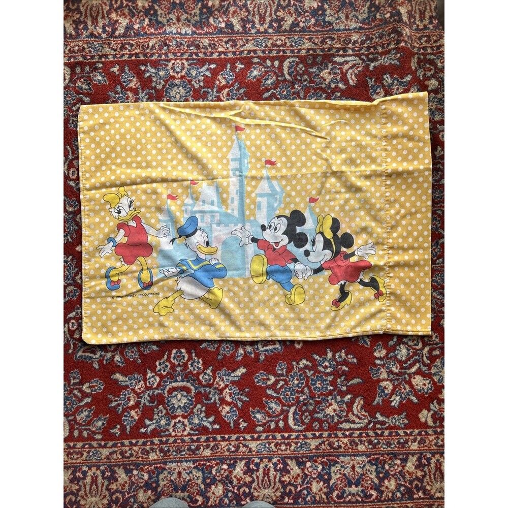 WALT DISNEY PRODUCTIONS MICKEY MOUSE PILLOWCASE PACIFIC GOLD WHITE POLKA DOT